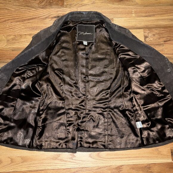 Madison Brown Leather Button Down Stitch Trim Long Sleeve Jacket Women’s Size 6 - Picture 6 of 8
